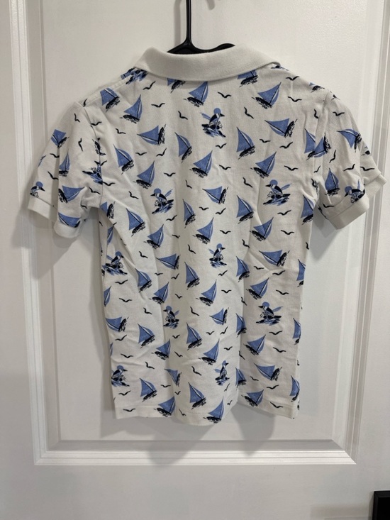 Polo Ralph Lauren Boys Sz 8 White Blue Sailboat Print Polo Shirt Nautical Preppy - Picture 3 of 7
